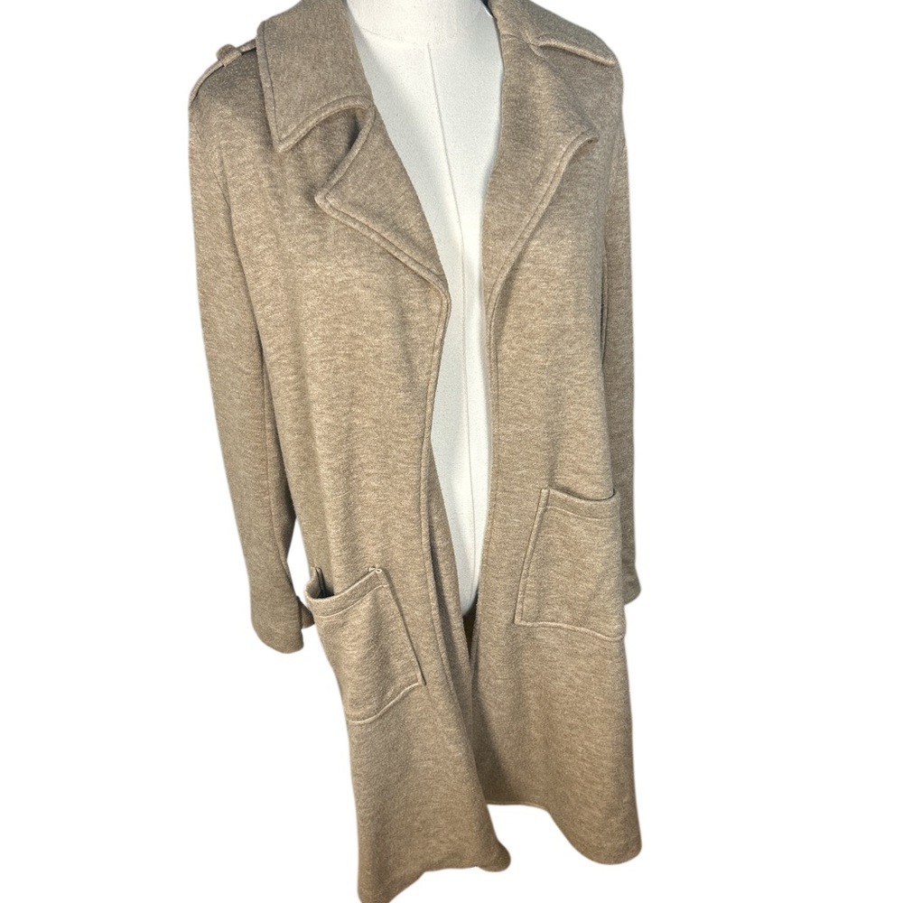 BB Dakota Steve Madden Open Front Duster Jacket Beige Knit Cardigan Sz Medium - Picture 3 of 7